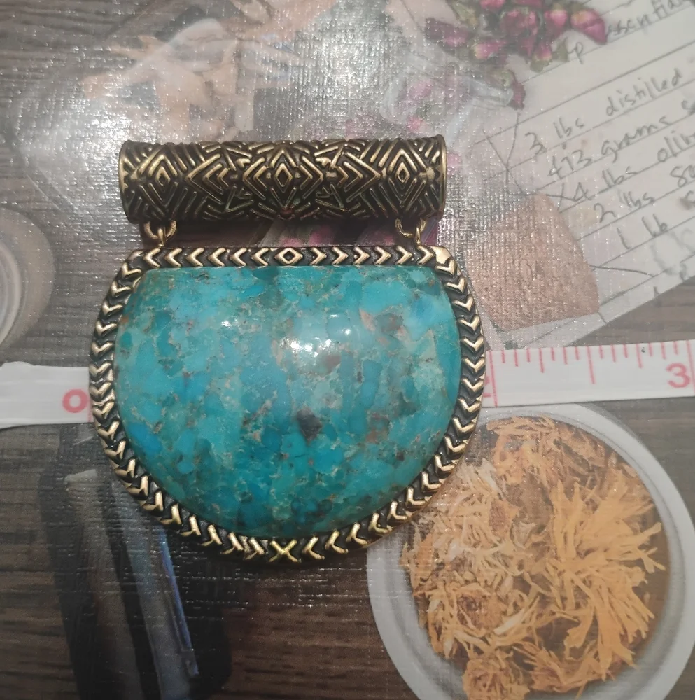 Kingman Turquoise and Bronze Half Moon Pendant with Necklace by Studio Barse - Picture 7 of 10